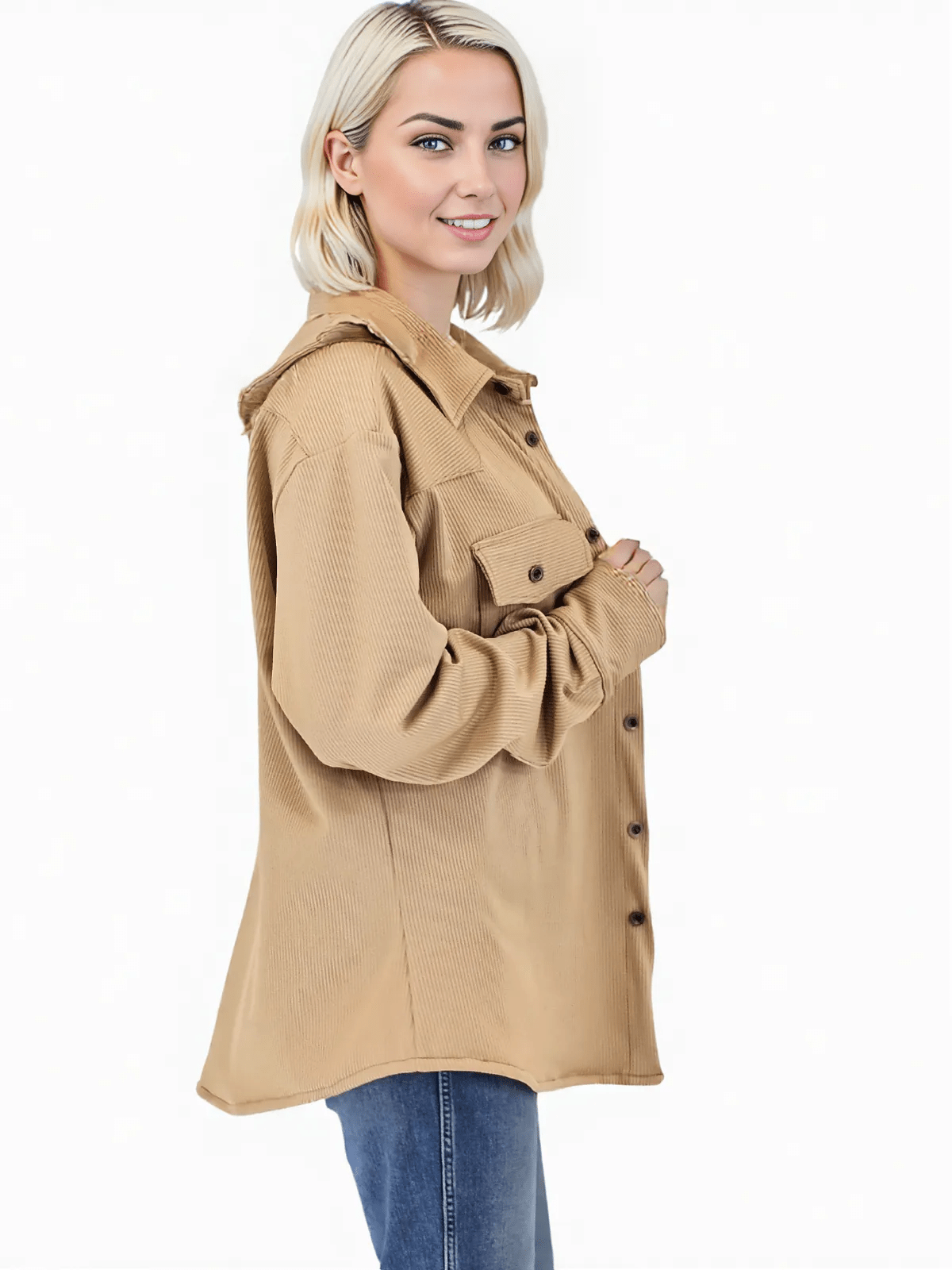 Buttery Soft Oversized Ribbed Shirt – Luxe Comfort with Country - Chic Style Khaki - Tenku Designs