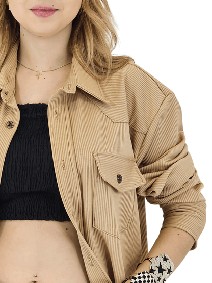 Buttery Soft Oversized Ribbed Shirt – Luxe Comfort with Country - Chic Style Khaki - Tenku Designs