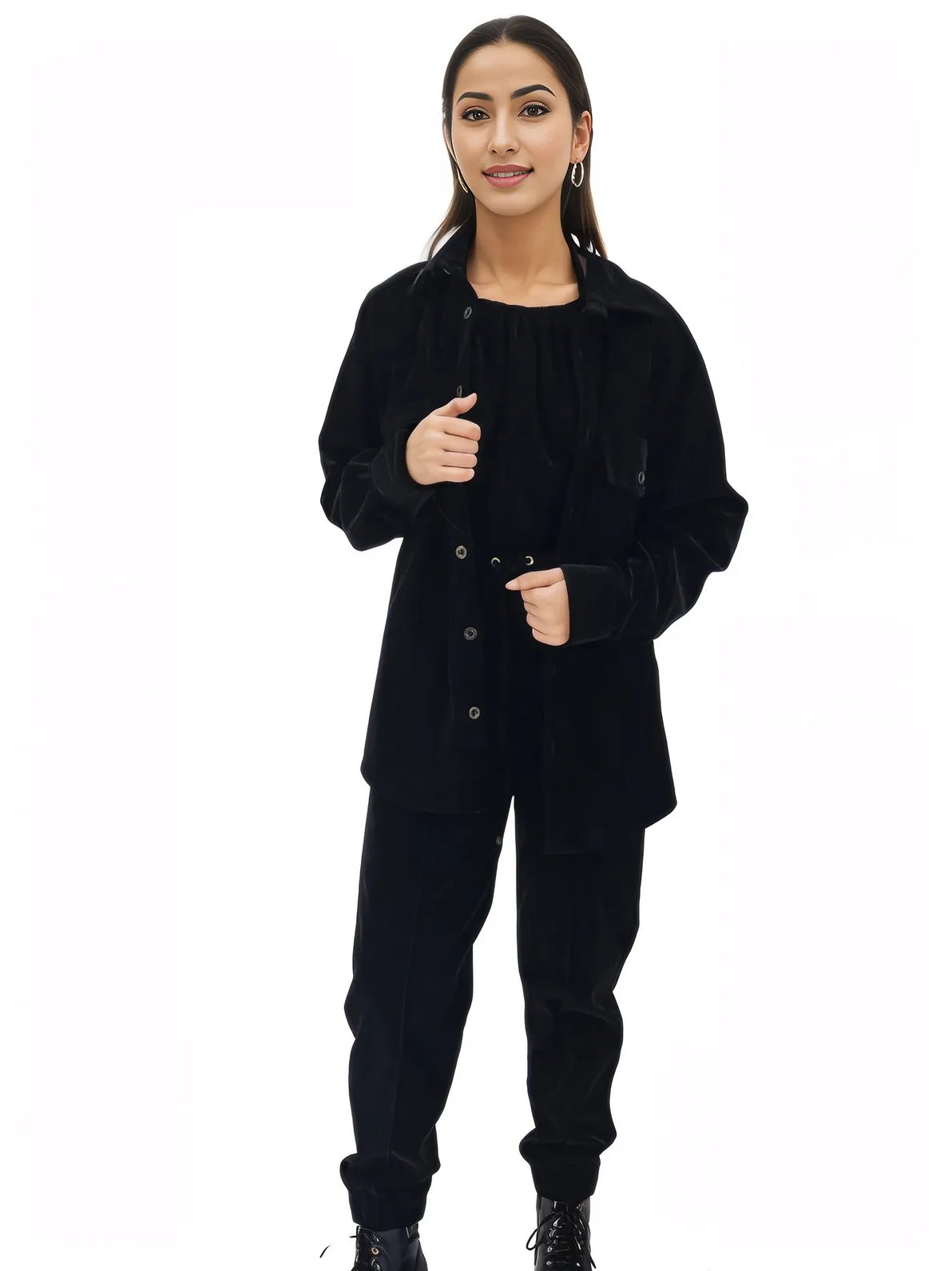 Buttery Soft Oversized Velvet Shirt – Luxe Comfort with Country - Chic Style Black - Tenku Designs