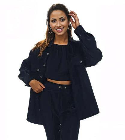 Buttery Soft Oversized Velvet Shirt – Luxe Comfort with Country - Chic Style Black - Tenku Designs