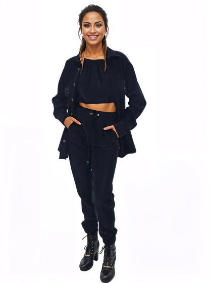 Buttery Soft Oversized Velvet Shirt – Luxe Comfort with Country - Chic Style Black - Tenku Designs