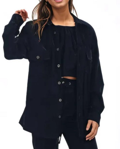 Buttery Soft Oversized Velvet Shirt – Luxe Comfort with Country - Chic Style Black - Tenku Designs