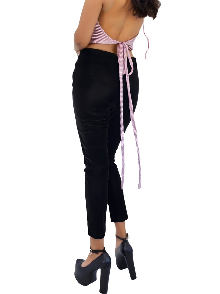 Buttery Soft Velvet High - Rise Skinny Pants Black - Tenku Designs
