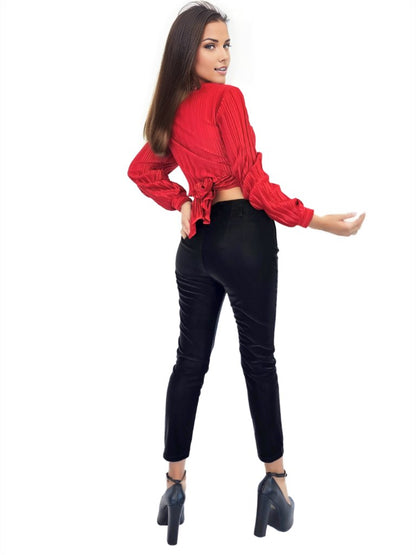 Buttery Soft Velvet High - Rise Skinny Pants Black - Tenku Designs