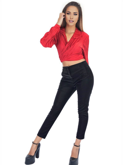 Buttery Soft Velvet High - Rise Skinny Pants Black - Tenku Designs