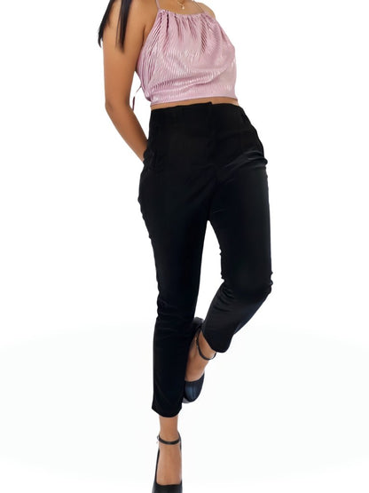 Buttery Soft Velvet High - Rise Skinny Pants Black - Tenku Designs