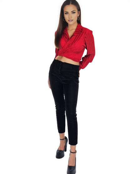 Buttery Soft Velvet High - Rise Skinny Pants Black - Tenku Designs