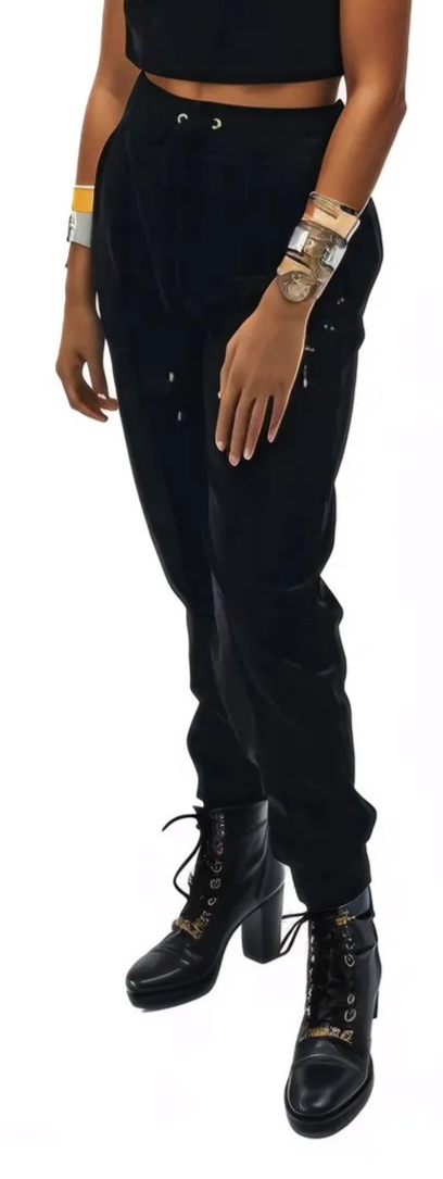 Buttery Soft Velvet Jogger Pants with Adjustable Waistband Black