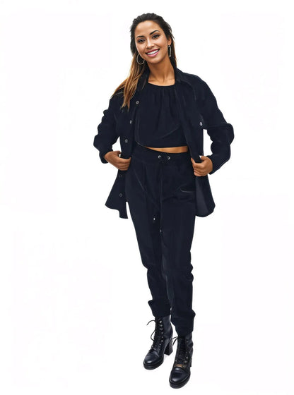 Buttery Soft Velvet Jogger Pants with Adjustable Waistband Black - Tenku Designs