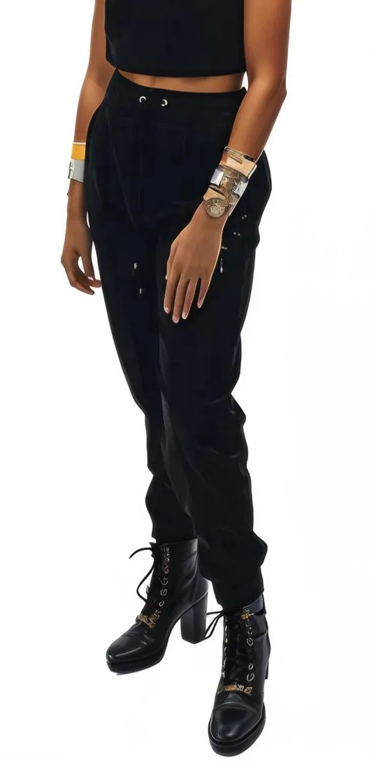 Buttery Soft Velvet Jogger Pants with Adjustable Waistband Black - Tenku Designs