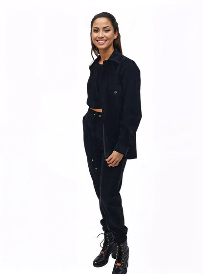 Buttery Soft Velvet Jogger Pants with Adjustable Waistband Black - Tenku Designs