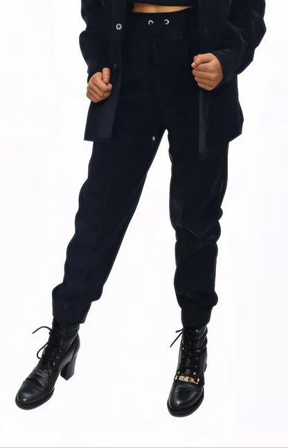 Buttery Soft Velvet Jogger Pants with Adjustable Waistband Black - Tenku Designs
