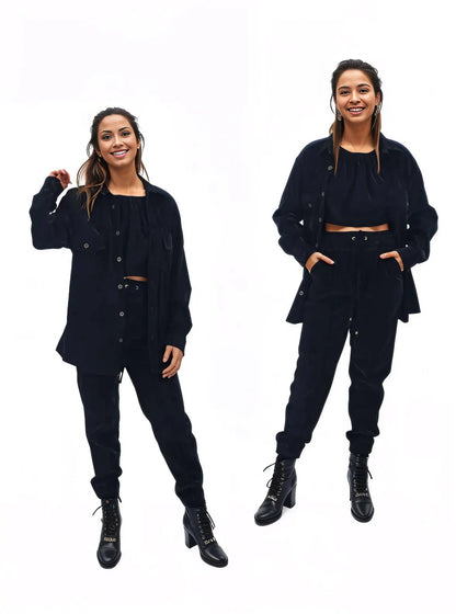 Buttery Soft Velvet Jogger Pants with Adjustable Waistband Black - Tenku Designs