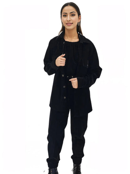 Buttery Soft Velvet Jogger Pants with Adjustable Waistband Black - Tenku Designs