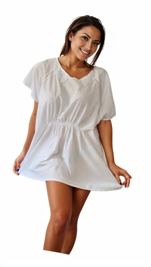 Chic 100% Cotton White Kaftan Dress - Tenku Designs