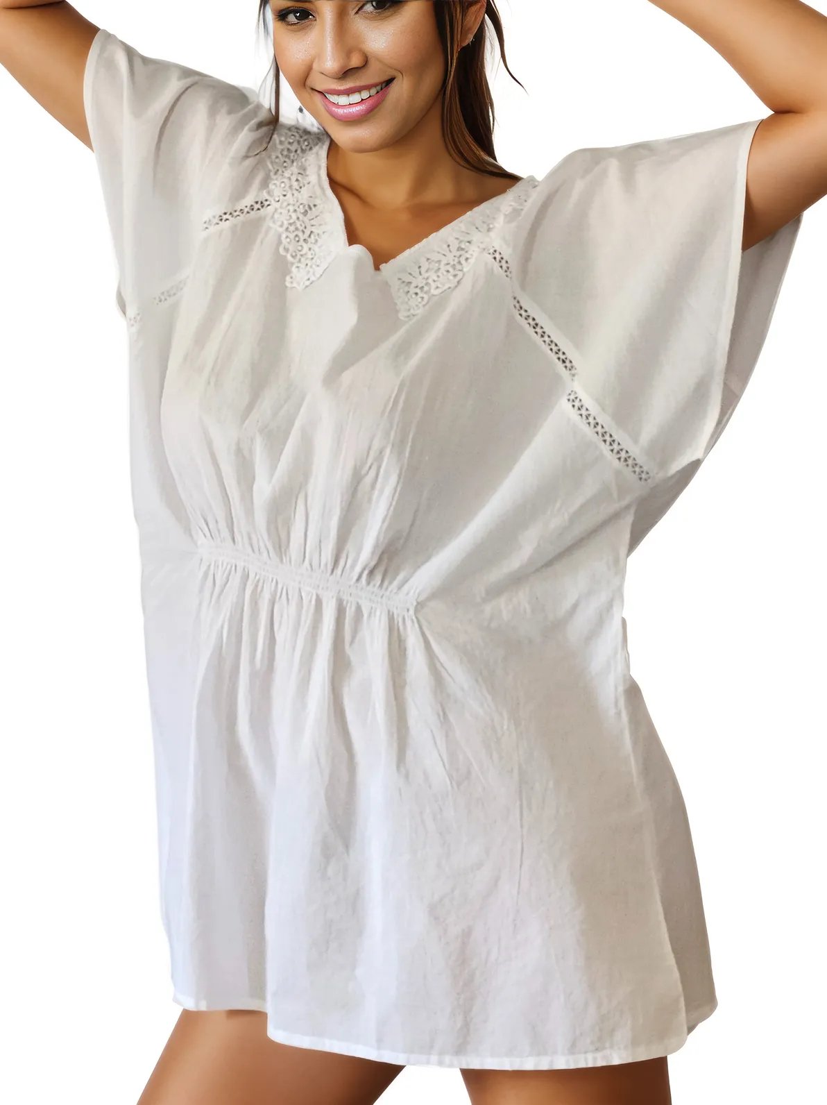 Chic 100% Cotton White Kaftan Dress - Tenku Designs