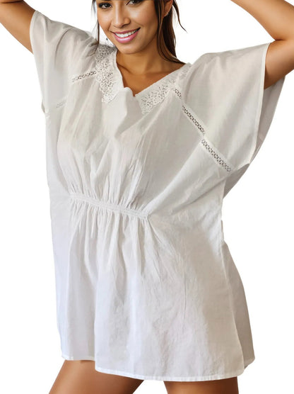 Chic 100% Cotton White Kaftan Dress - Tenku Designs