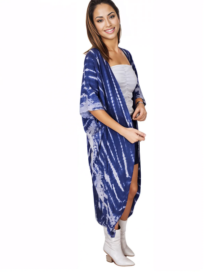Cobalt Blue Boho Tie - Dye Cardigan | Cozy & Chic - Tenku Designs