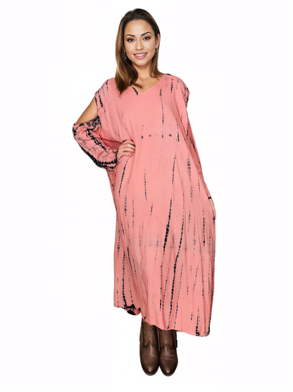 Coral Hand - Dyed Tie - Dye Maxi Kaftan Dress – Boho Chic, Flowy and Comfortable - Tenku Designs