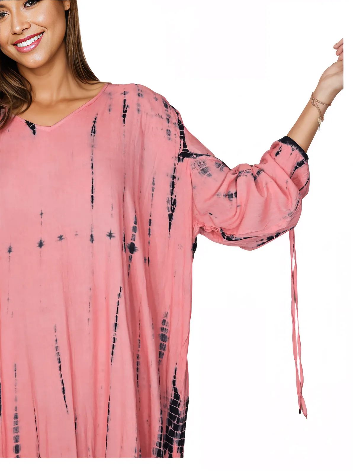 Coral Hand - Dyed Tie - Dye Maxi Kaftan Dress – Boho Chic, Flowy and Comfortable - Tenku Designs