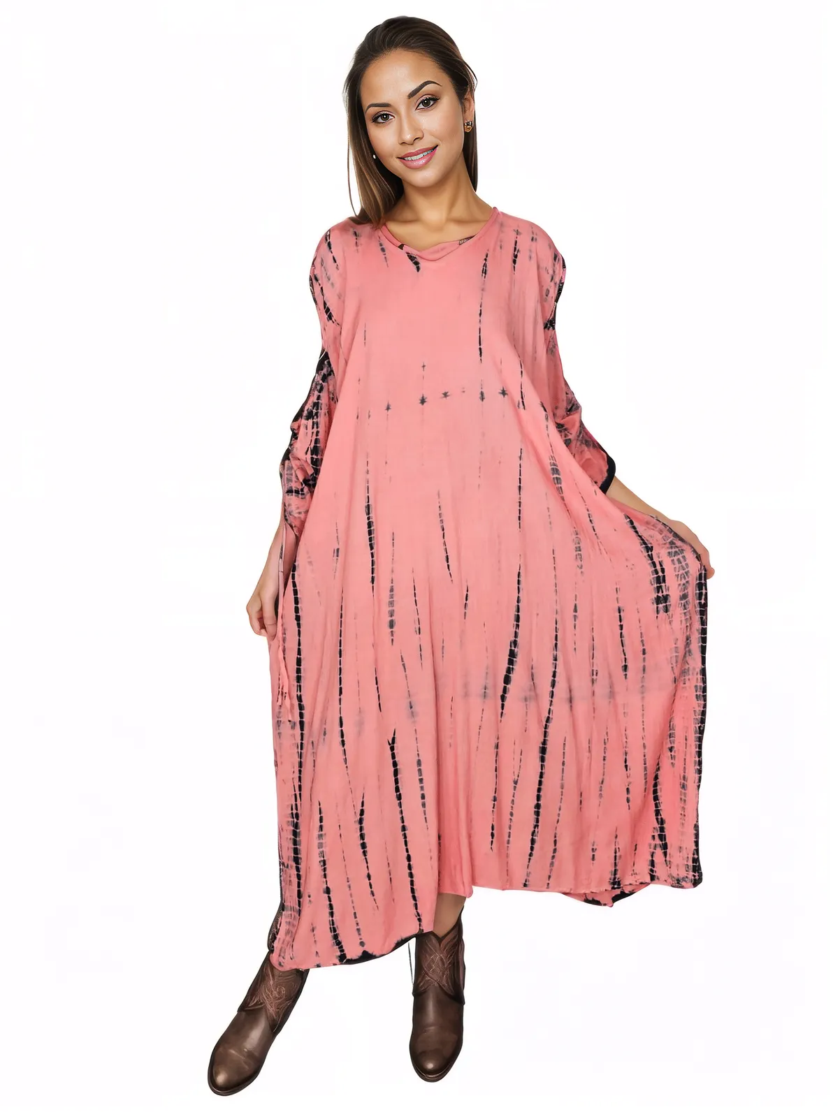 Coral Hand - Dyed Tie - Dye Maxi Kaftan Dress – Boho Chic, Flowy and Comfortable - Tenku Designs