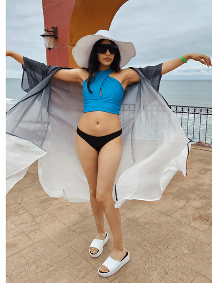 Criss Cross Neck Crop Top Blue - Tenku Designs