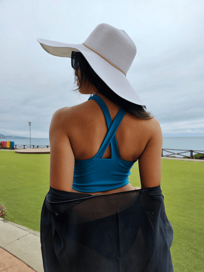 Criss Cross Neck Crop Top Blue - Tenku Designs