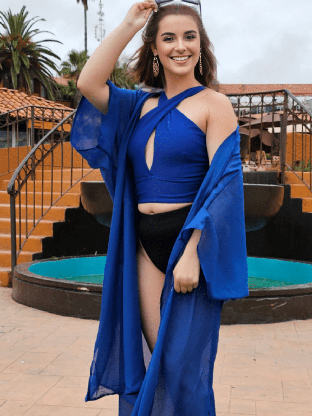 Criss Cross Neck Crop Top – Sexy Halter Tank Top with Keyhole Cutout & Full Back Cobalt Blue - Tenku Designs