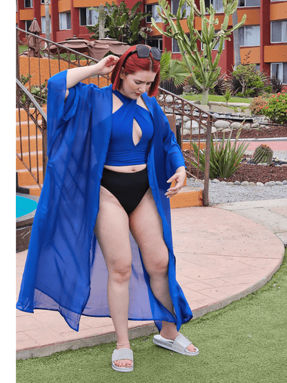 Criss Cross Neck Crop Top – Sexy Halter Tank Top with Keyhole Cutout & Full Back Cobalt Blue - Tenku Designs