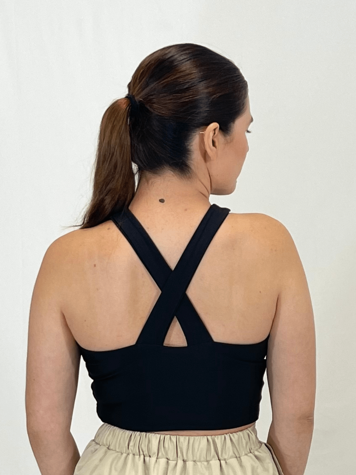 Criss Cross Neck Crop Top – Sexy Halter Tank Top with Keyhole Cutout & Full Back Coverage Black - Tenku Designs