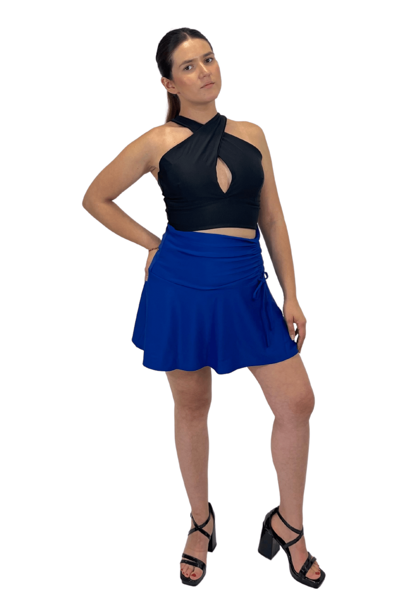 Criss Cross Neck Crop Top – Sexy Halter Tank Top with Keyhole Cutout & Full Back Coverage Black - Tenku Designs