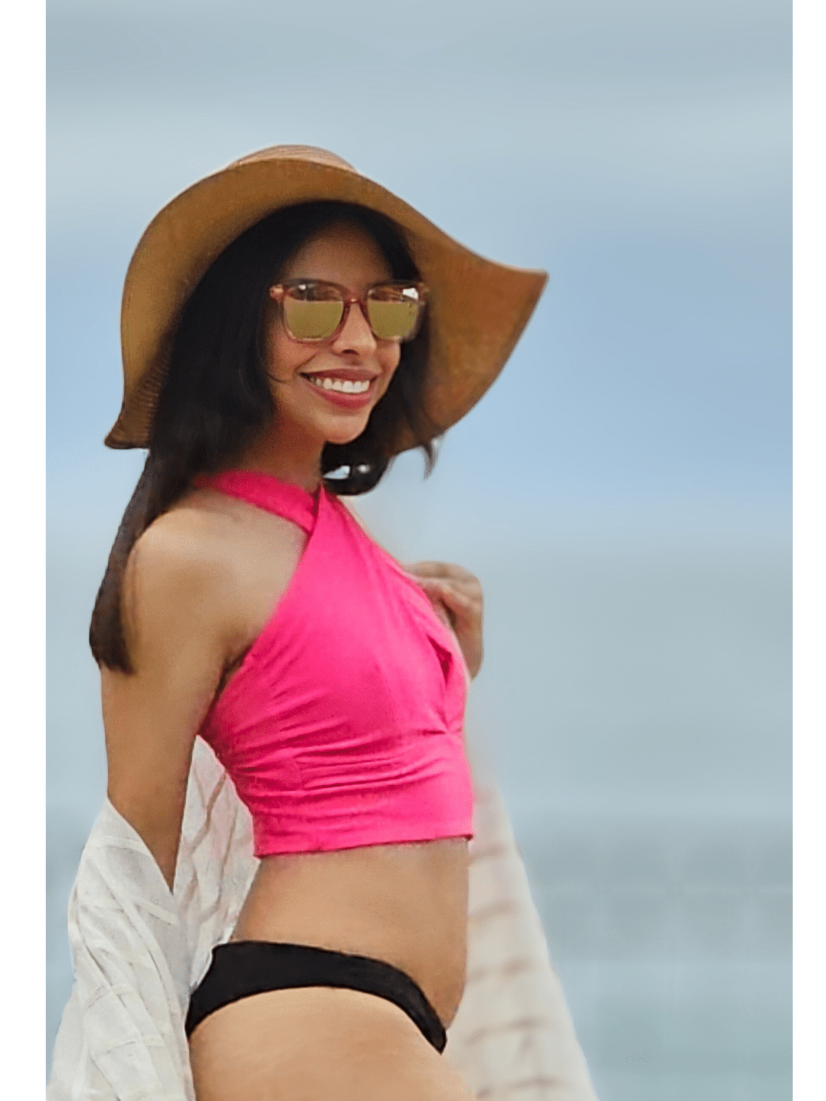 Criss Cross Neck Crop Top – Sexy Halter Tank Top with Keyhole Cutout & Full Back Coverage Hot Pink - Tenku Designs