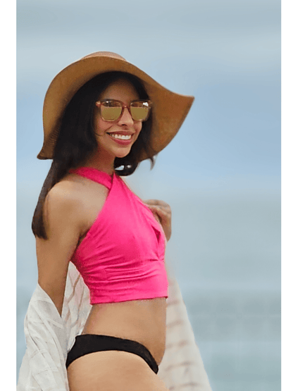 Criss Cross Neck Crop Top – Sexy Halter Tank Top with Keyhole Cutout & Full Back Coverage Hot Pink - Tenku Designs