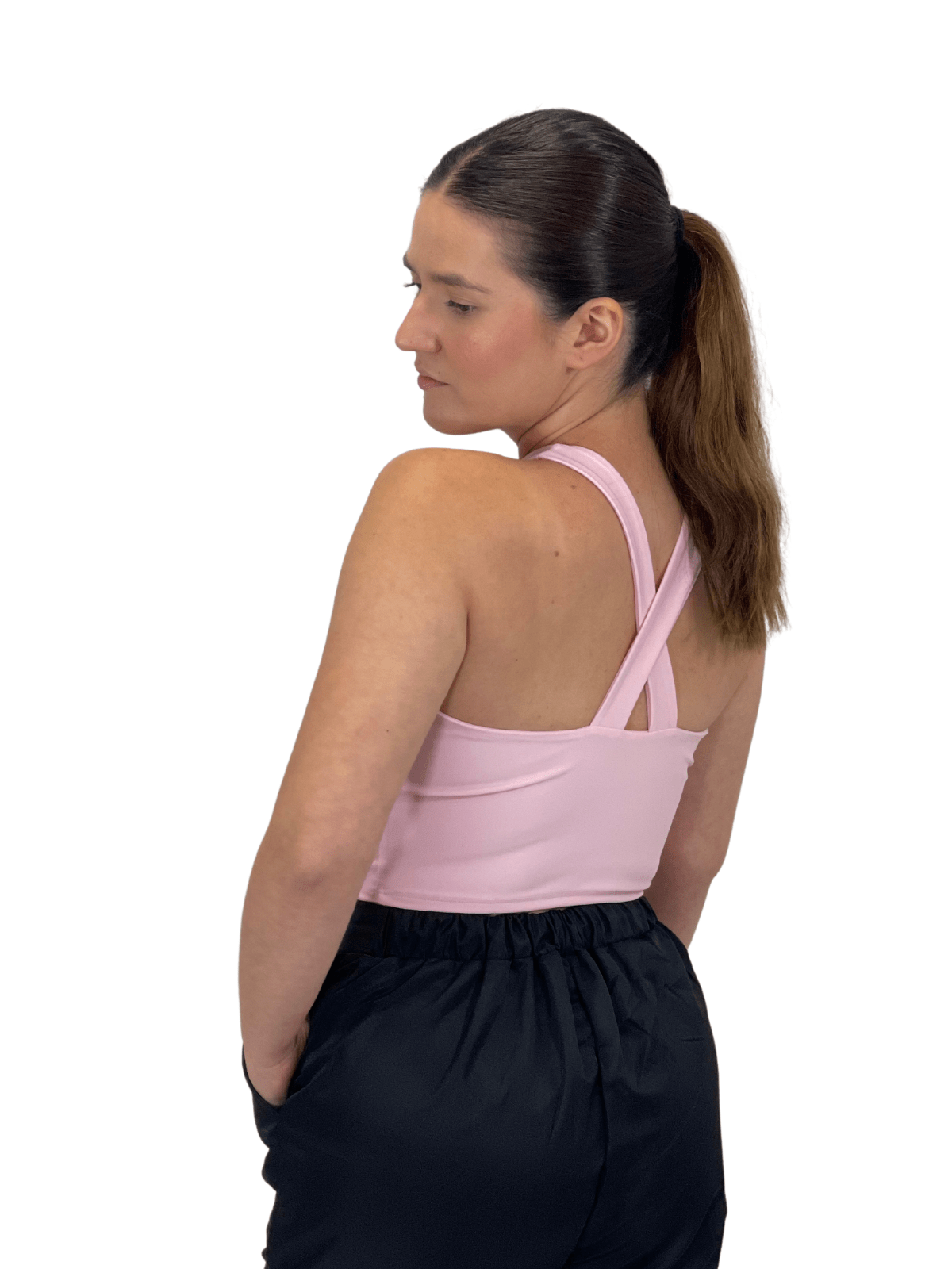 Criss Cross Neck Crop Top – Sexy Halter Tank Top with Keyhole Cutout & Full Back Coverage Light Pink - Tenku Designs