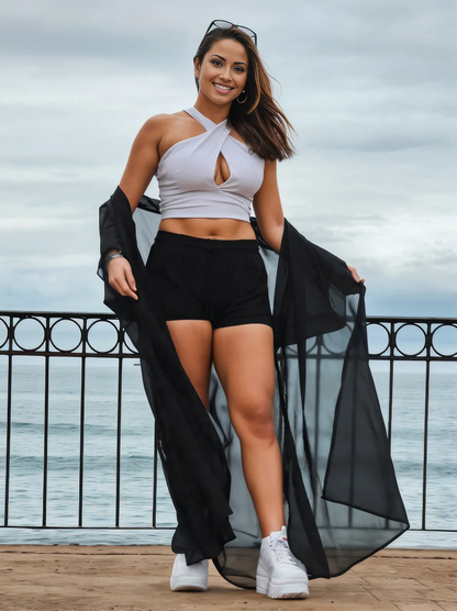 Criss Cross Neck Crop Top – Sexy Halter Tank Top with Keyhole Cutout & Full Back Coverage White - Tenku Designs