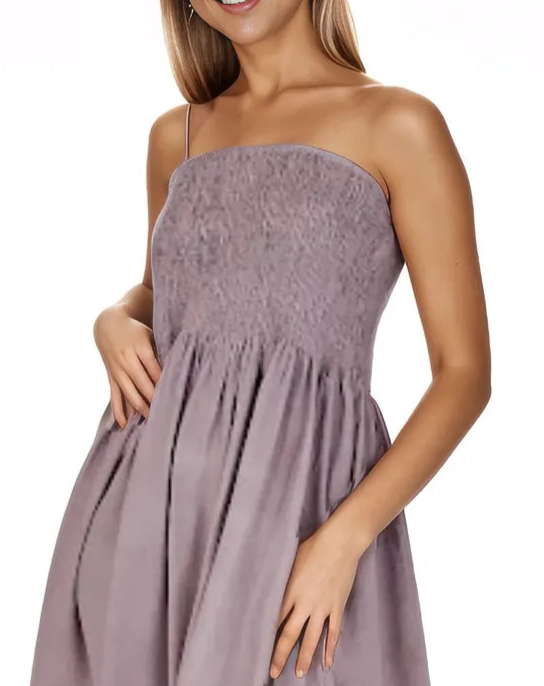 One Size Hand-Painted Tie-Dye Strapless Midi Dress – Mauve | Boho Chic & Stretchy Fit