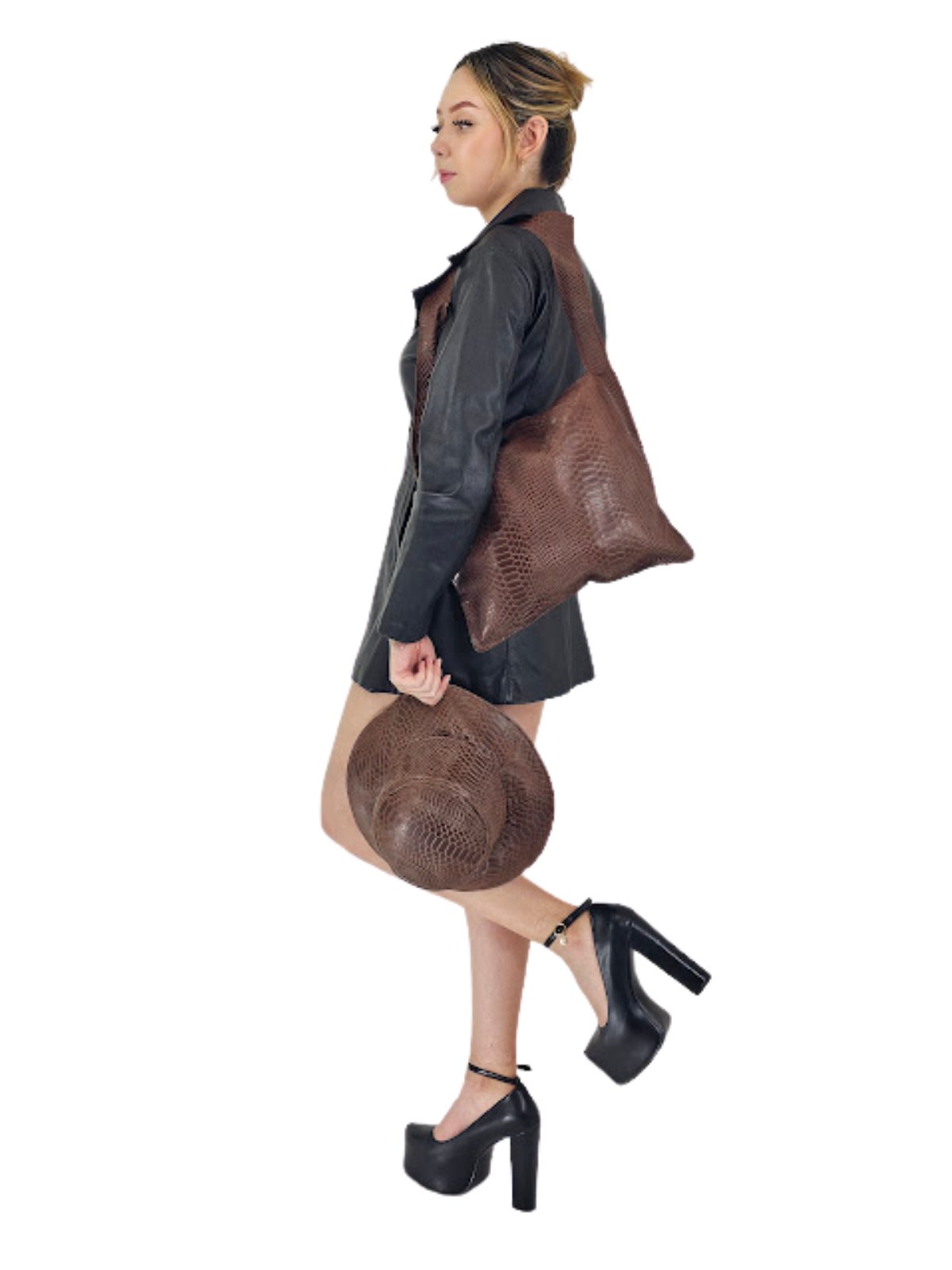 G Bag Crocodile Embossed Brown - Tenku Designs