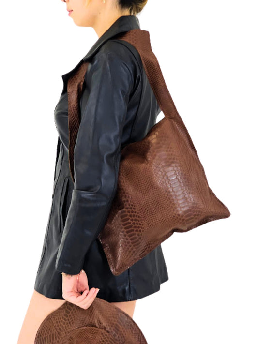 G Bag Crocodile Embossed Brown - Tenku Designs