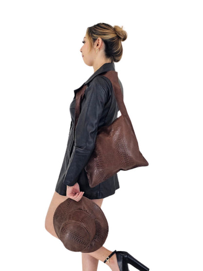 G Bag Crocodile Embossed Brown - Tenku Designs