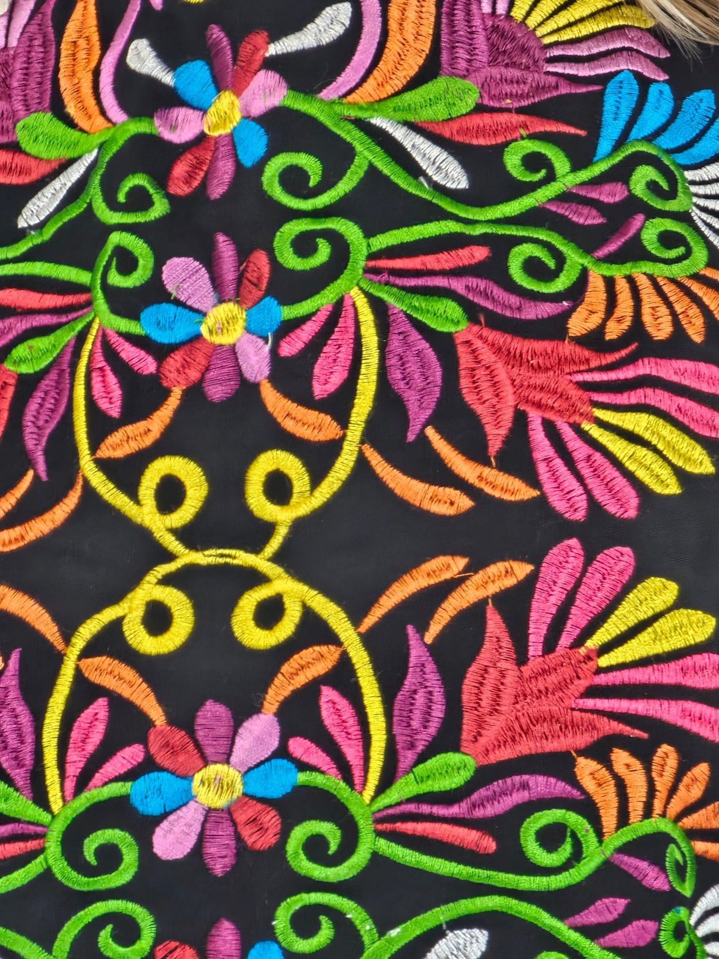 Handcrafted Black Ruffled Top with Mexican Embroidered Chest – 100% Cotton, Artisan - Made - Tenku Designs