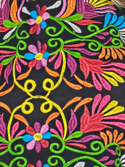 Handcrafted Black Ruffled Top with Mexican Embroidered Chest – 100% Cotton, Artisan - Made - Tenku Designs