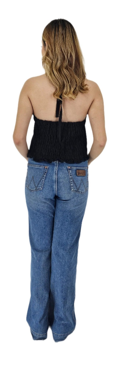 Handcrafted Black Ruffled Top with Mexican Embroidered Chest – 100% Cotton, Artisan - Made - Tenku Designs