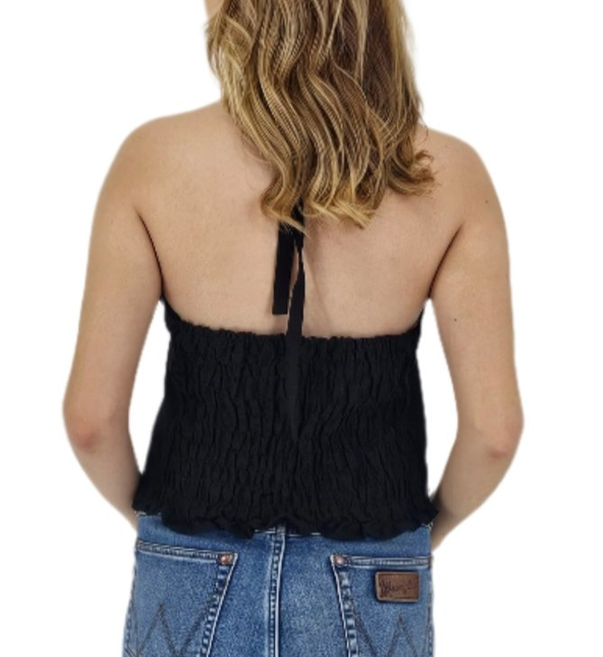 Handcrafted Black Ruffled Top with Mexican Embroidered Chest – 100% Cotton, Artisan-Made