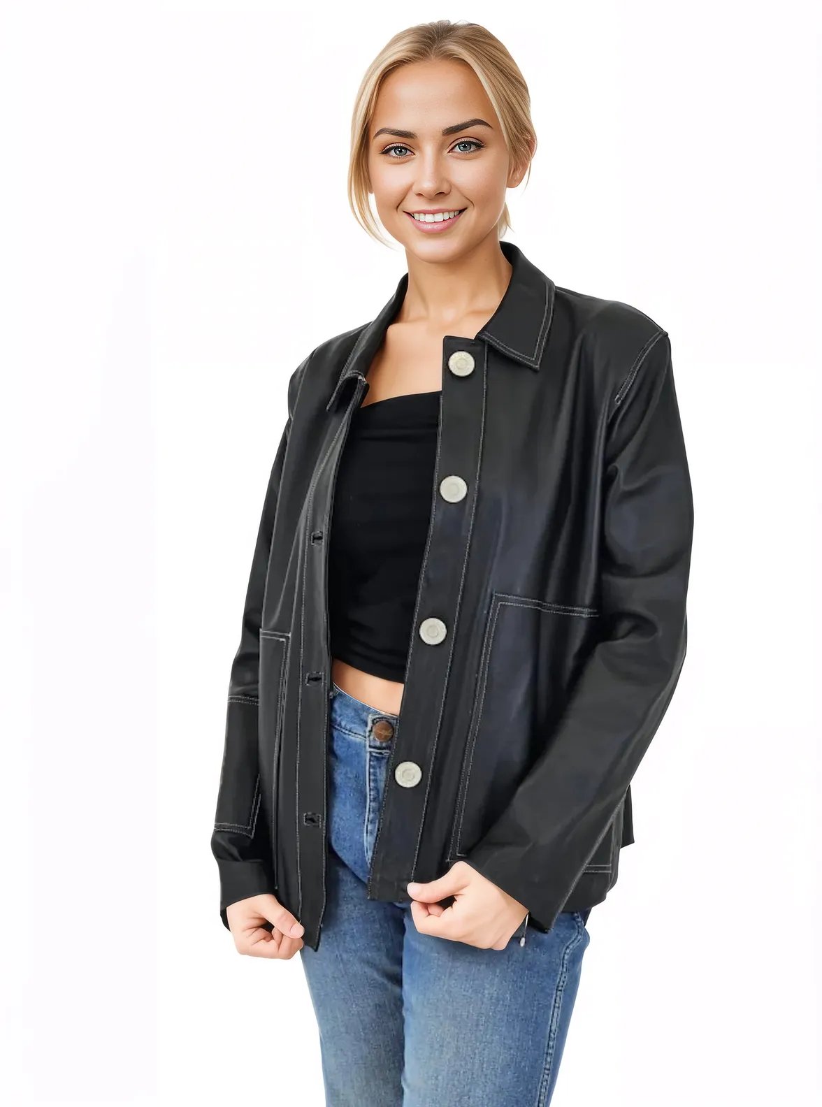 Handcrafted Oversized Sheepskin Leather Trucker Jacket – Stylish & Timeless - Tenku Designs