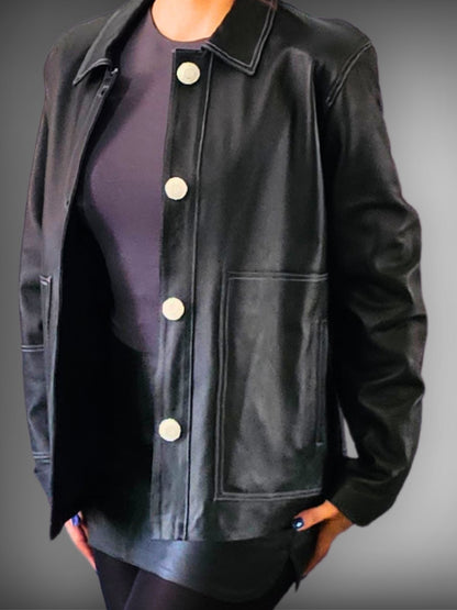 Handcrafted Oversized Sheepskin Leather Trucker Jacket – Stylish & Timeless - Tenku Designs