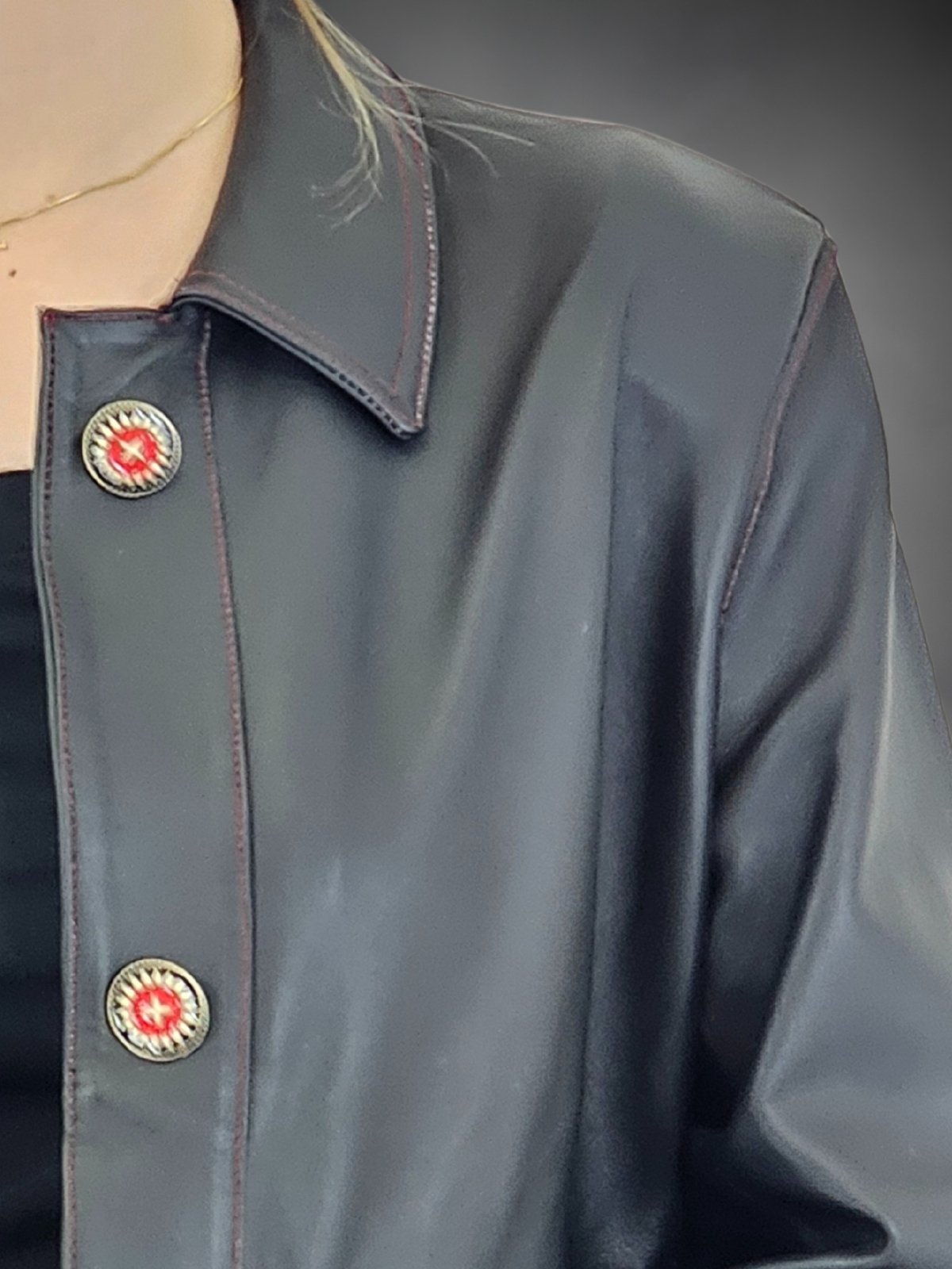 Handcrafted Oversized Sheepskin Leather Trucker Jacket – Stylish & Timeless Red Stitch - Tenku Designs