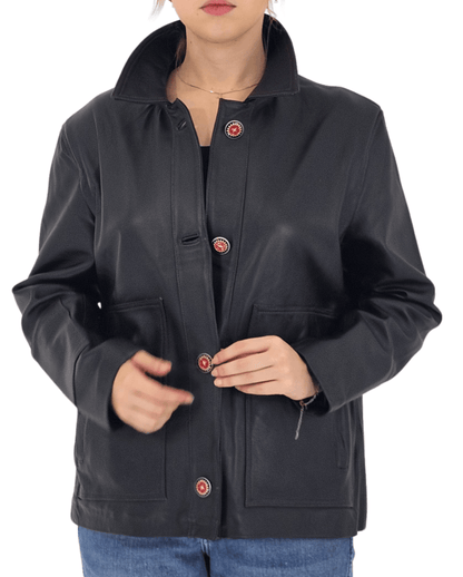 Handcrafted Oversized Sheepskin Leather Trucker Jacket – Stylish & Timeless Red Stitch - Tenku Designs