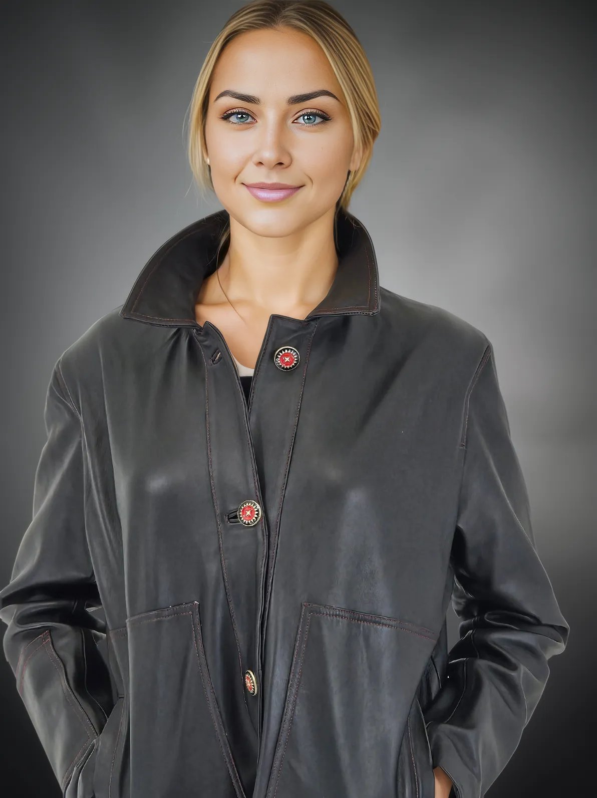 Handcrafted Oversized Sheepskin Leather Trucker Jacket – Stylish & Timeless Red Stitch - Tenku Designs