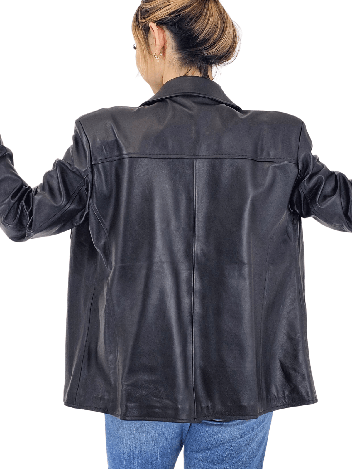 Handcrafted Oversized Women's Sheepskin Leather Jacket – Classic Black, Stylish & Versatile - Tenku Designs