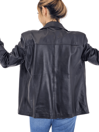 Handcrafted Oversized Women's Sheepskin Leather Jacket – Classic Black, Stylish & Versatile - Tenku Designs